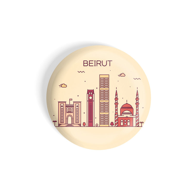 dhcrafts Round Fridge Magnet Brown Color Beirut Glossy Finish Design Pack of 1 (58 mm)